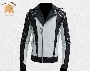 Veste Pepsi Michael Jackson style thriller punk – Veste cosplay en cuir noire et blanche pour homme | Tenue de concert hommage à MJ