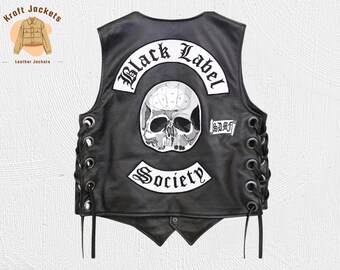 Zakk Wylde BLS Vest – Black Label Society Leather Biker Vest for Men, Rock Club Patch Jacket, Heavy Metal Motorcycle Outfit Style