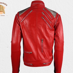 Michael Jackson Beat It Red Leather Jacket for Men, MJ Concert Style Biker Jacket, Tribute Costume Inspired by Iconic Music Performance image 3