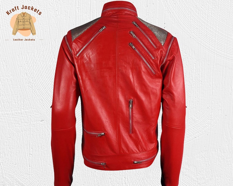 Michael Jackson Beat It Red Leather Jacket for Men, MJ Concert Style Biker Jacket, Tribute Costume Inspired by Iconic Music Performance image 3