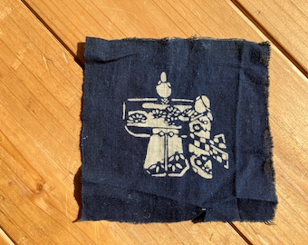 Fragmento textil antiguo japonés Katazome Indigo – Tela de algodón de arte popular Meiji (17×17 cm)