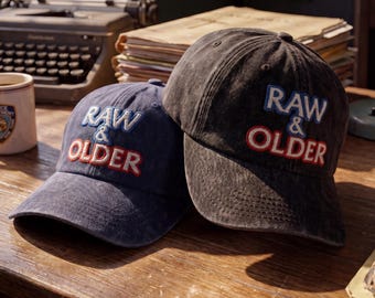 Raw And Older Hat, LAO Parody Cap, Acid Wash Dad Hat, Funny True Crime Gift, Vintage Baseball Cap, Embroidered Retro Hat