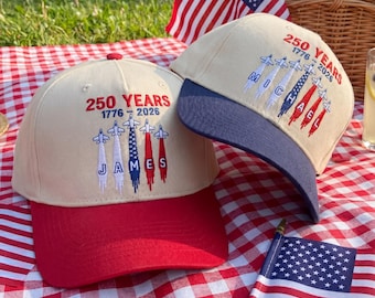 Personalized 4th of July Hat, Custom Embroidered America 250 Cap, 1776-2026 Patriotic Dad Hat, Independence Day Fighter Jet Gift For Him