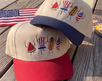 4th of July Hot Dog Hat, America 250th Embroidered Baseball Cap, Funny Independence Day Dad Hat, Cute USA 250 Summer BBQ Cap, Dad Gift