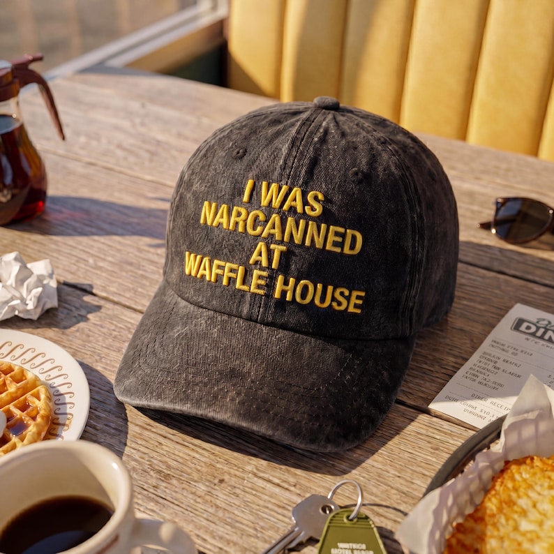 Personalize I Was Narcanned At Waffle House Embroidered Dad Hat, Funny Meme Cap, Washed Black Baseball Hat, Dad Gift, Father's Day Gift Bild 3