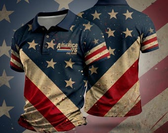 America 250 Polo Shirt, Embroidered Logo Patriotic Polo, USA Flag Golf Shirt, 4th of July Gift, Veterans Day Men’s Shirt