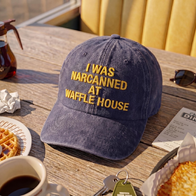 Personalize I Was Narcanned At Waffle House Embroidered Dad Hat, Funny Meme Cap, Washed Black Baseball Hat, Dad Gift, Father's Day Gift Bild 4