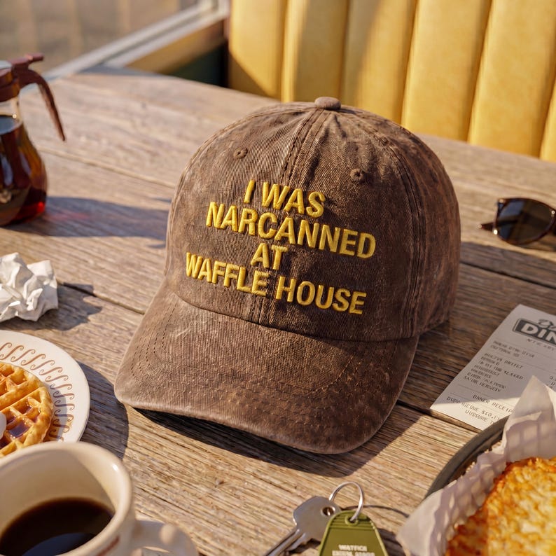 Personalize I Was Narcanned At Waffle House Embroidered Dad Hat, Funny Meme Cap, Washed Black Baseball Hat, Dad Gift, Father's Day Gift Bild 5