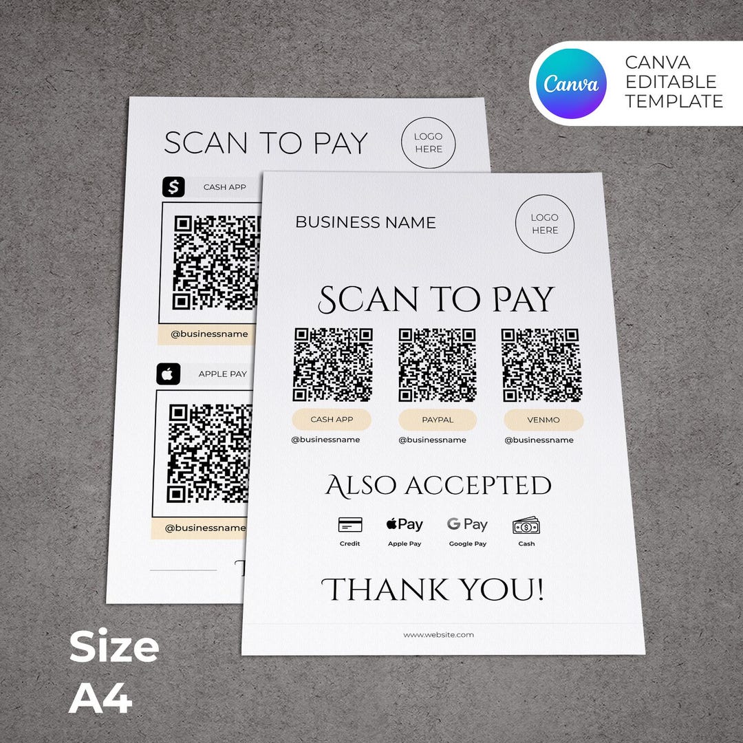 Editable Qr Permit Scan Minimalist Scan to Pay QR Code Sign Template (canva Editable) - Etsy
