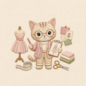 Cute Cat Fashion Designer Embroidery Design, Sewing Dressmaker Machine Embroidery File, Seamstress Craft Room Pattern