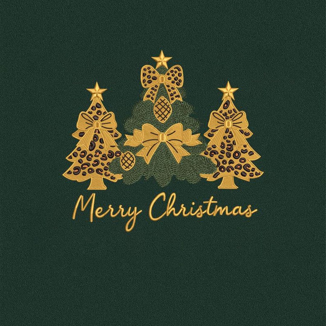 Leopard Tree Design Leopard Christmas Tree Embroidery Design | Bow Decor Holiday Pine Trees ...