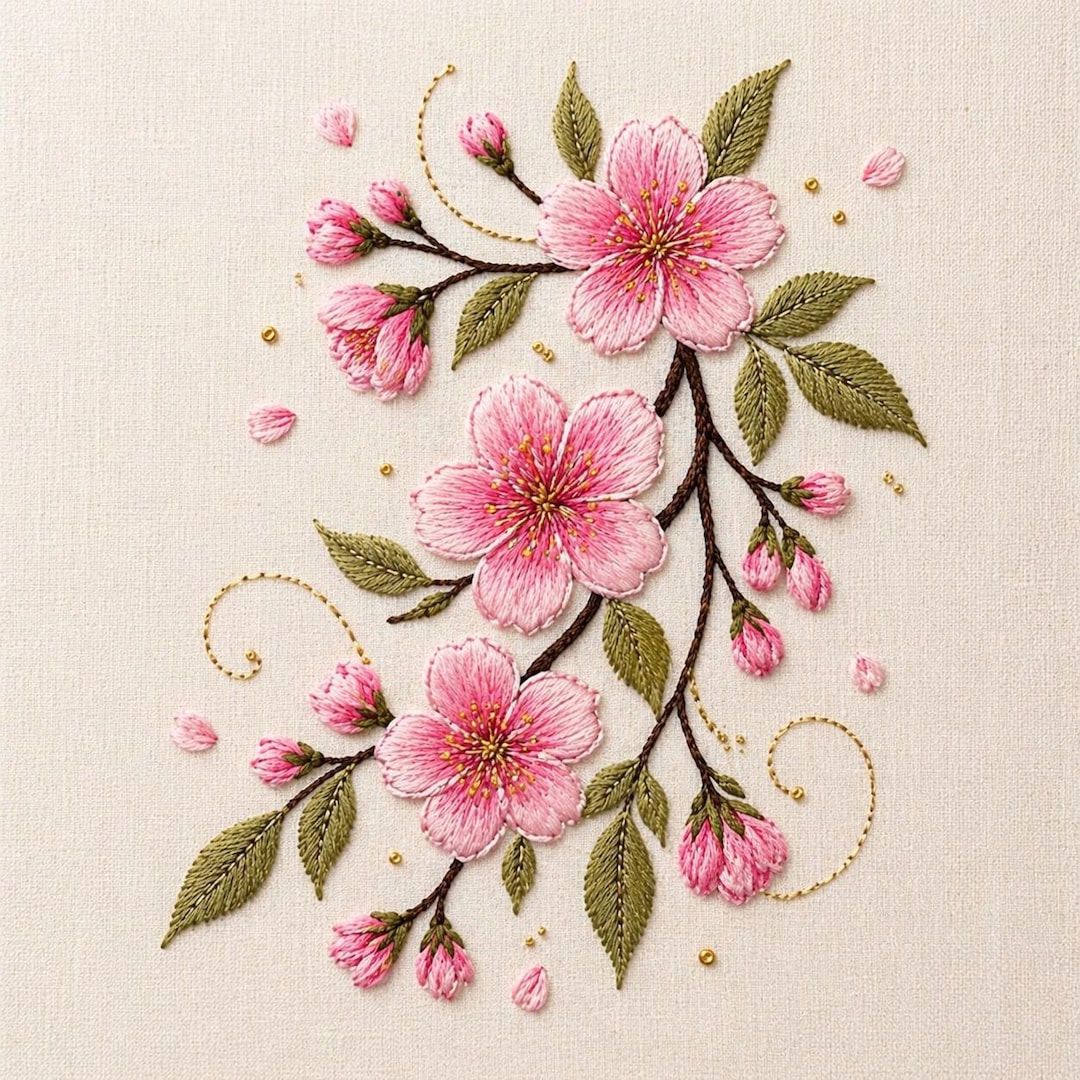 Cherry Blossom Embroidery Design, Sakura Flower Embroidery File ...