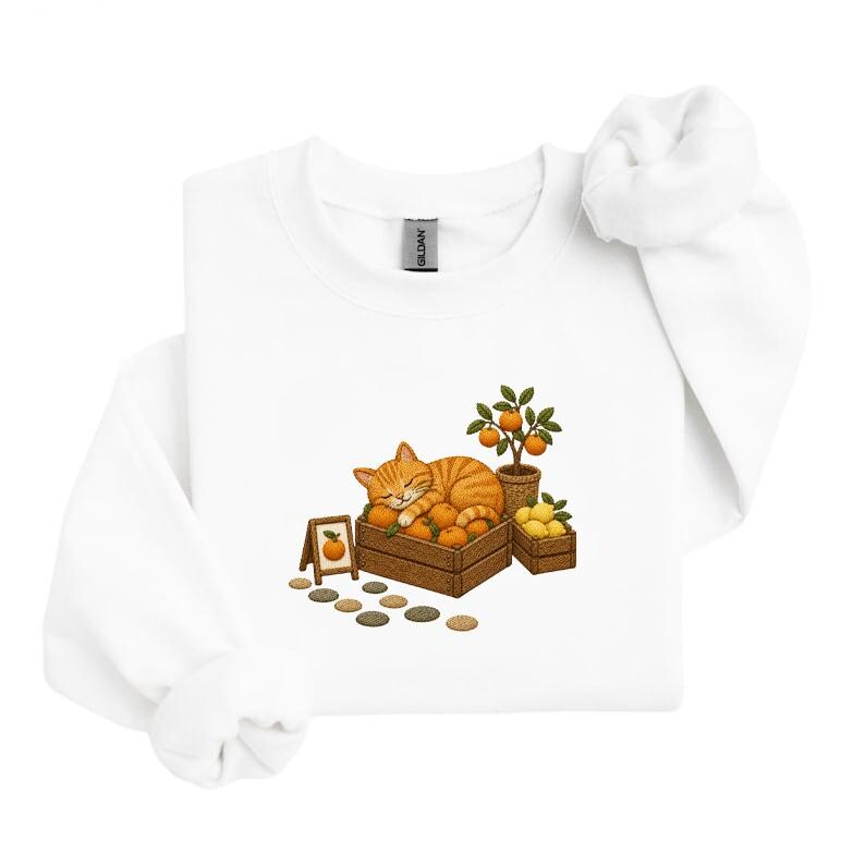 Orange Cat Embroidery Design Sleeping Ginger Cat Pattern Citrus Fruit orange-cat-embroidery-design-sleeping-ginger-cat-pattern-citrus-fruit