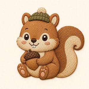 Cute Squirrel Embroidery Design, Woodland Animal with Acorn Pattern, Forest Baby Machine Embroidery Design