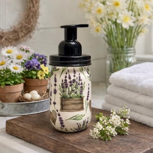 Lavender Blooms Soap Dispenser – Rustic Mason Jar with Pump Options