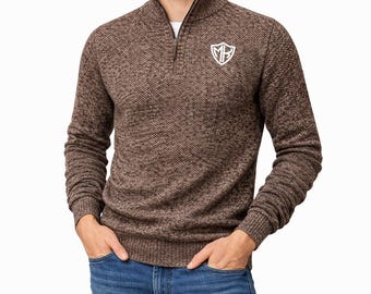 Men's Custom Quarter Zip Pullover Sweater - Personalized Monogram Embroidery
