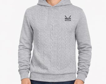 Custom Cable Knit Hoodie for Men, Personalized Hoodie, Slim Fit Pullover, Embroidered Monogram
