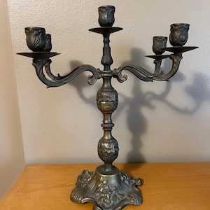 Vintage Ornate French 4 Arm Candelabra Aged Cast Brass Candlestick
