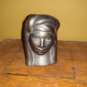 Vintage LAMA Mexico Oaxaca Black Pottery Woman Bust