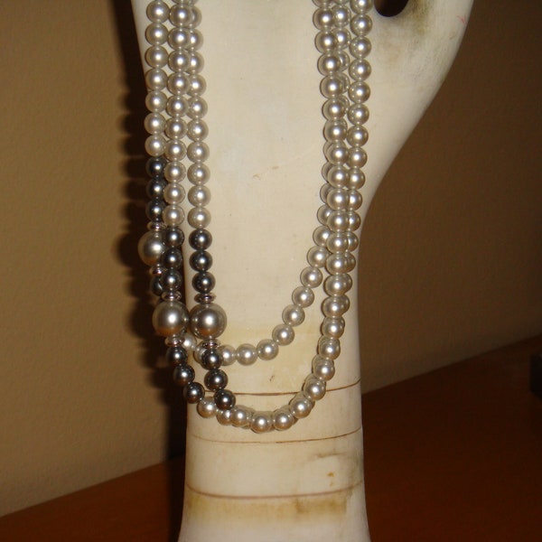Trifari Triple Strand Gray Pearl Necklace Vintage 1950s