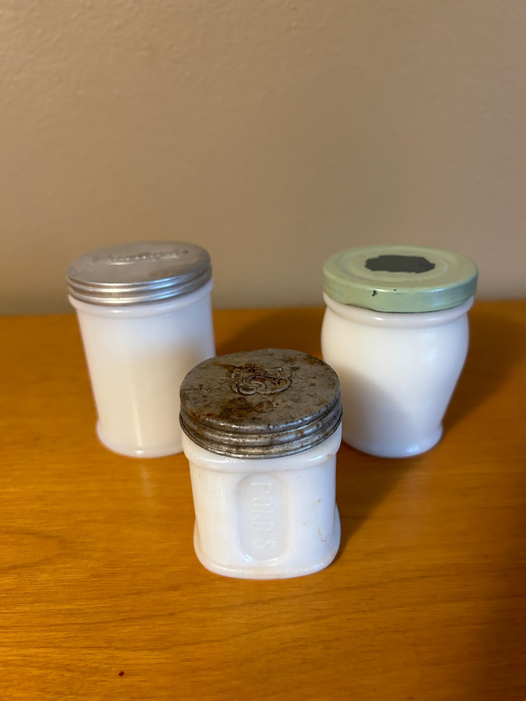 Three Vintage Milk Glass Jars With Lids Rawleigh's Ponds Etsy