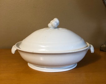 Antique James Edwards White Ironstone Dalehall Covered Dish Tureen Server Bowl