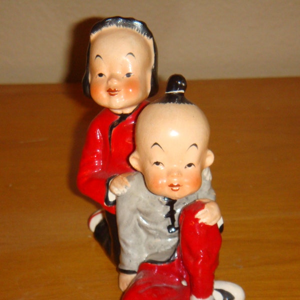 Vintage Oriental Girl & Boy Hand Painted Figurine