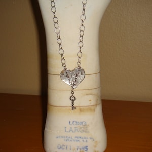 Silver Heart &quot;Available Taken&quot; Pendant Necklace with Key