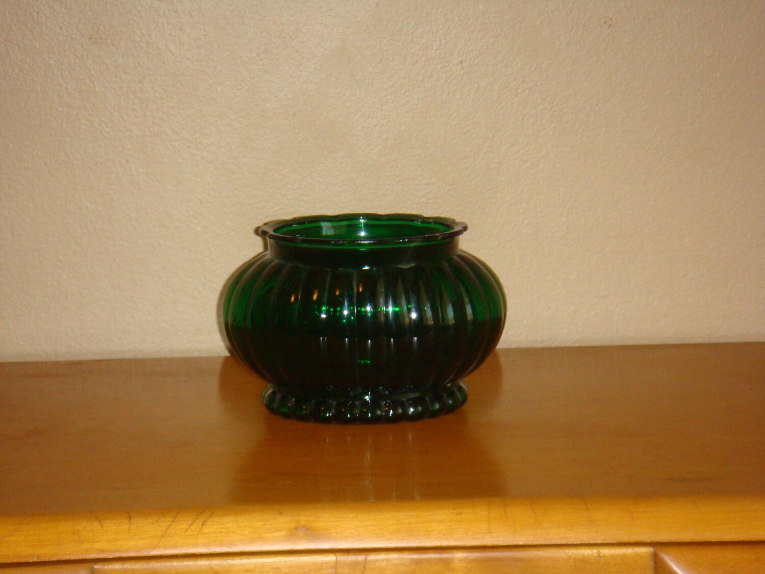 A.L.R. Co. Green Glass Ribbed Bowl Vase | Etsy