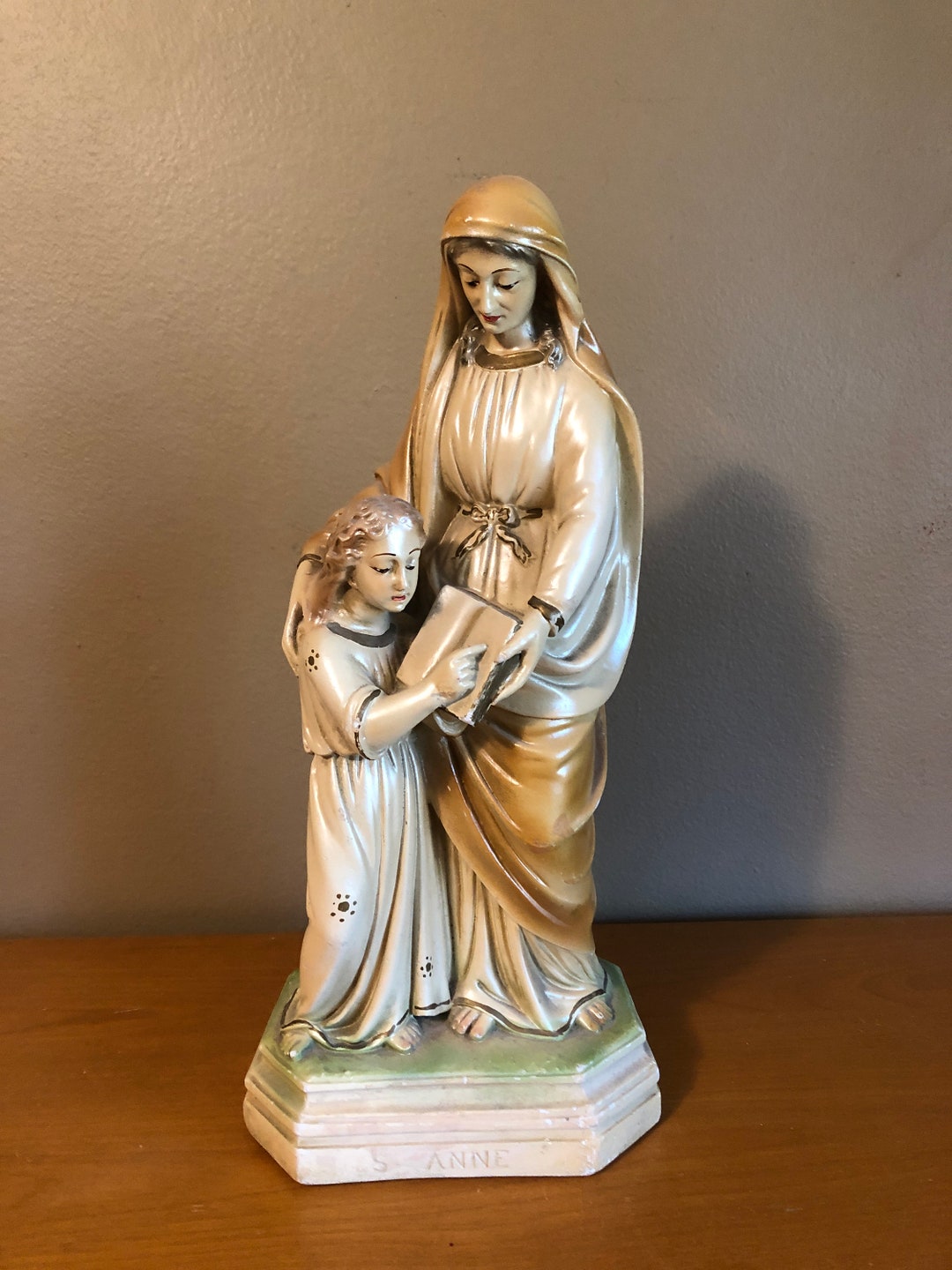 Antique St. Anne Chalkware Statue Etsy