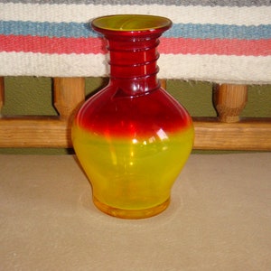 Blenko Glass Vase Red Yellow Tangerine Art Glass Vintage 7 1/2&quot; tall