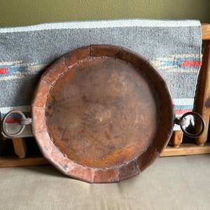 Large Round Metal Tray with Handles Hand Forged Import
