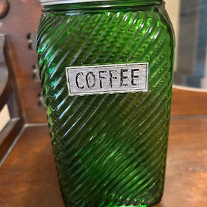 Vintage Green Glass Owens of Illinois Hoosier Jar Container COFFEE