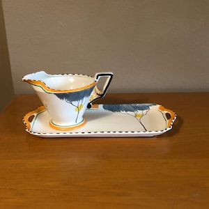 Burleigh Ware Tray Gravy Boat (or Creamer) Zenith Dawn Art Deco England