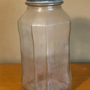Vintage Glass Canning Jar Octagonal Shape Metal Lid with Milk Glass Insert