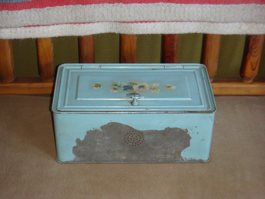 Vintage Kreamer Bread Box Blue White Flowers Etsy