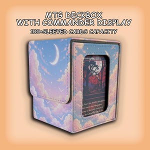 MTG/TCG デッキボックス、パステルクレセントスカイ、スリーブ付きカード100枚以上収納可能、レザー製
