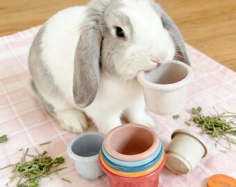 Rabbit-themed stacking cups toy, interactive educational toy featuring small animals.