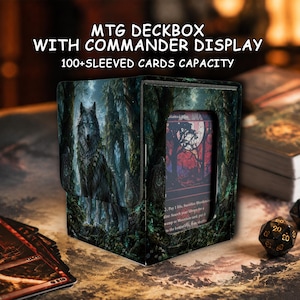 MTG Deck Box, Spirit Forest Wolf 100+ Sleeved Card Storage Leather Commander, EDH Trading Card Game Case Gift