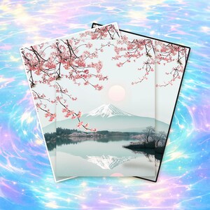 MTG Card Sleeves, Japanese Landscape TCG Sleeves, MTG Card Sleeves, Anime Card Protector, ,Cherry Mountain Reflection