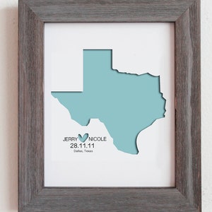 Personalized Paper Cut Out of  Texas Map 11x14&quot; for Gift and Wedding Gift