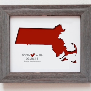 Personalized Paper Cut Out of Massachusetts Map 8x10 for Gift and Wedding Gift image 1