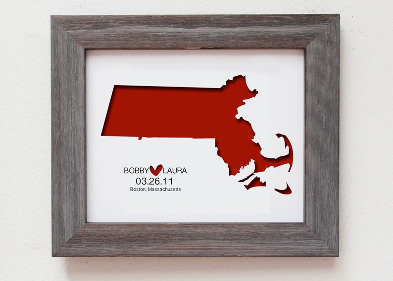 Personalized Paper Cut Out of Massachusetts Map 8x10 for Gift and Wedding Gift image 1