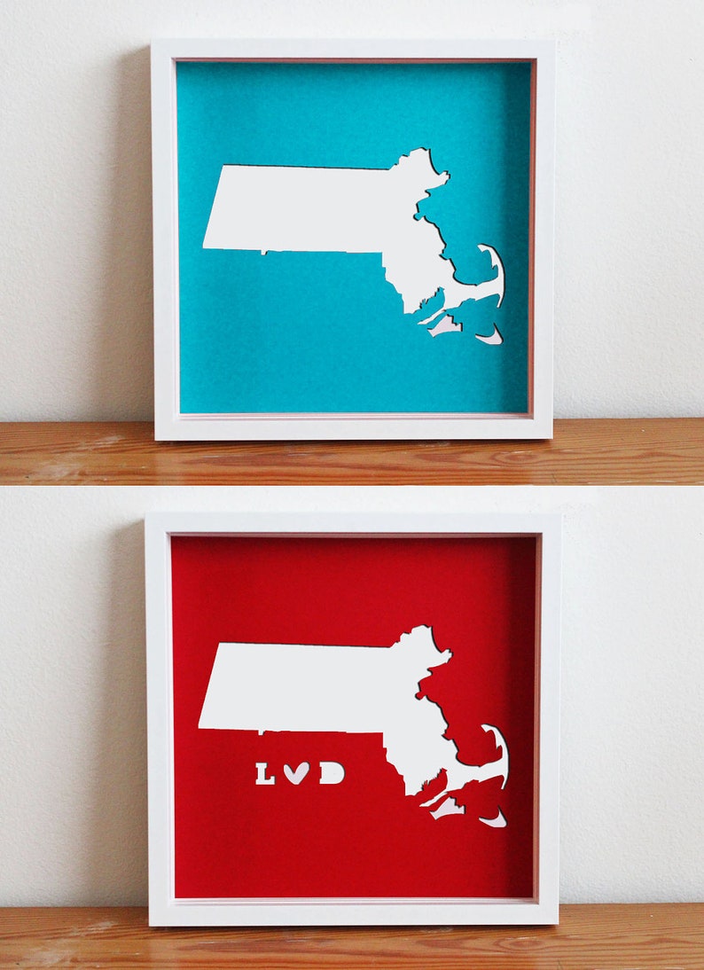 Personalized Paper Cut Out of Massachusetts Map 8x10 for Gift and Wedding Gift image 2