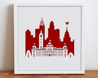 Philadelphia, PA. 12x12" Frame Gift or Wedding Gift