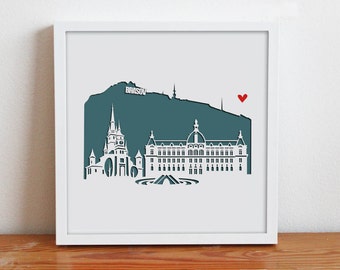 Brasov, Romania - 11"x14"Personalized Gift or Wedding Gift