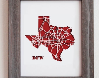DFW Dallas Fort Worth and Denton Highway Map 11x14"