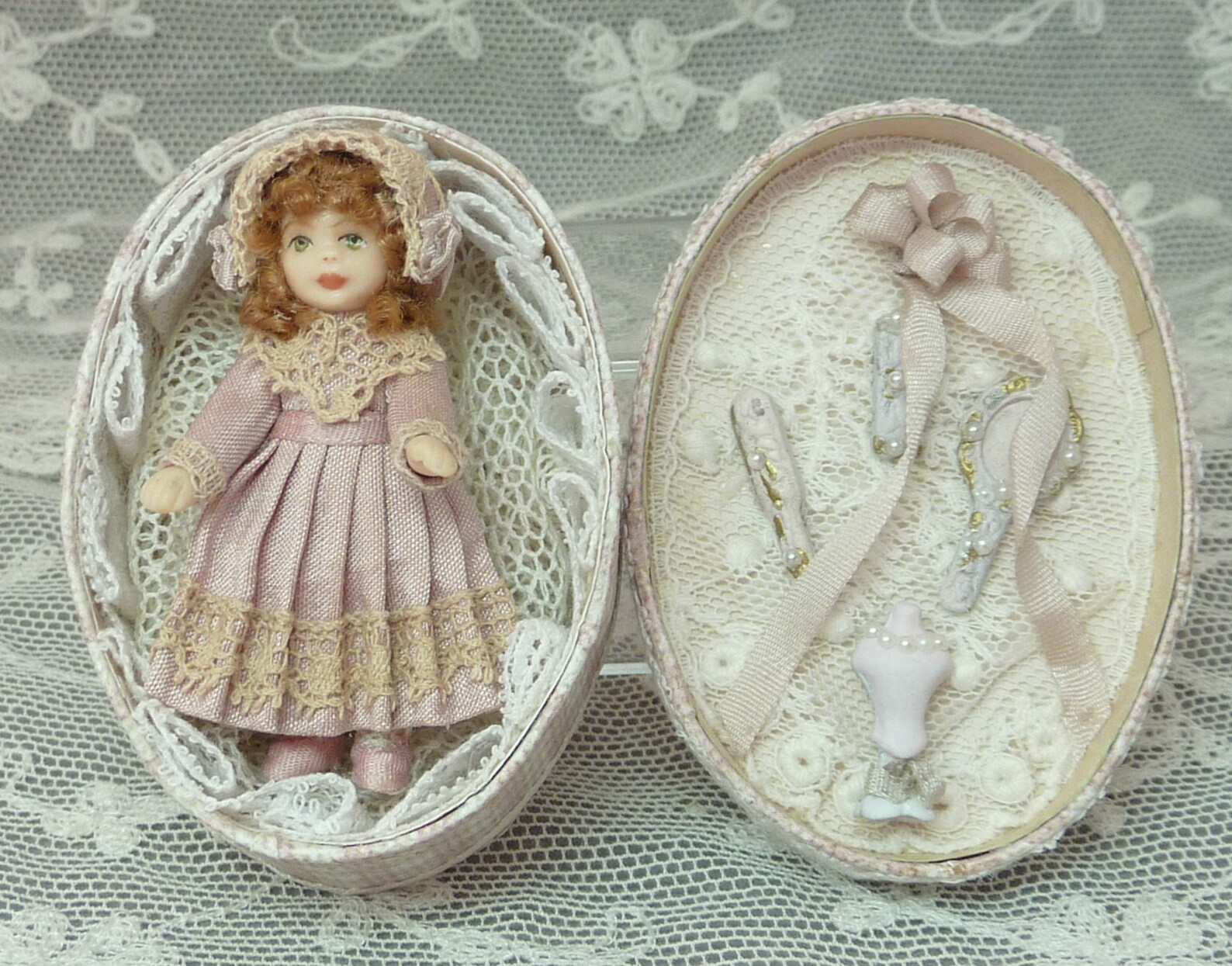 Miniature porcelain doll in an oval presentation box Etsy