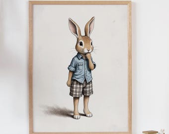 Whimsical Bunny Wall Art – Rabbit Print for Nursery & Home Decor – Digital Download