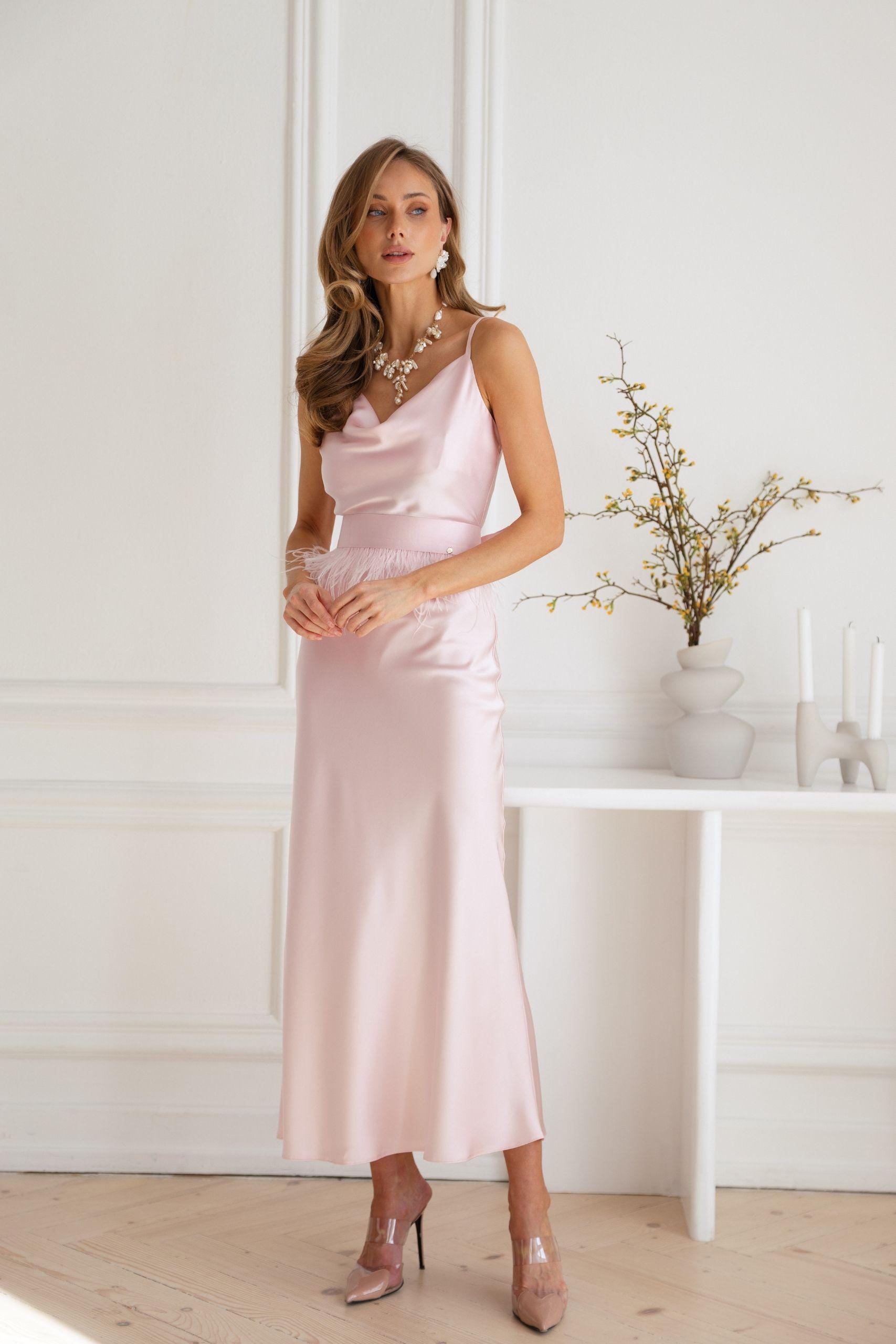 Satin Cowl Neck Beige Dress - Etsy